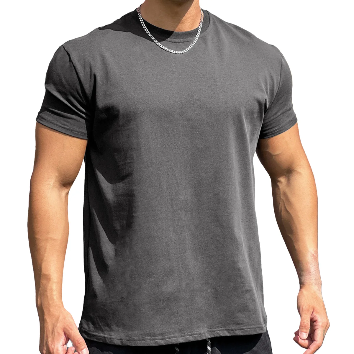 

Men Running Sport T-shirt 100% Cotton Loose Short Sleeve Shirt Male Gym Fitness Solid Tees Tops Summer Workout Training Clothing