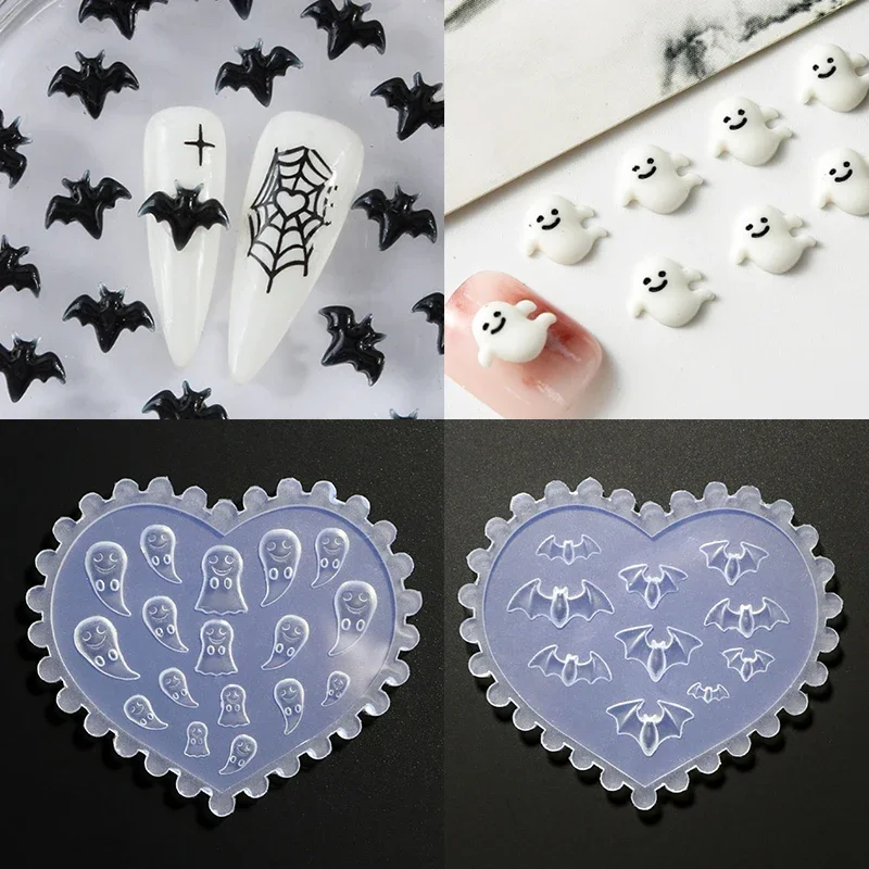 Formy do stemplowania w kształcie nietoperza ducha 3D, szablony do lakieru hybrydowego UV, silikonowe formy do rzeźbienia, DIY wzory, ozdoby do paznokci.