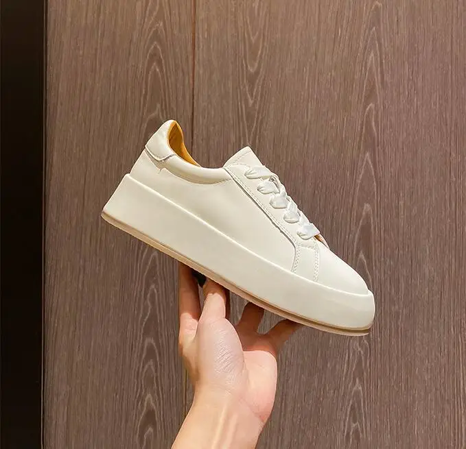 High-quality Genuine Leather White Shoes Fashion New Women Casual Sneakers Platform Tennis Shoes Vulcanized Shoes