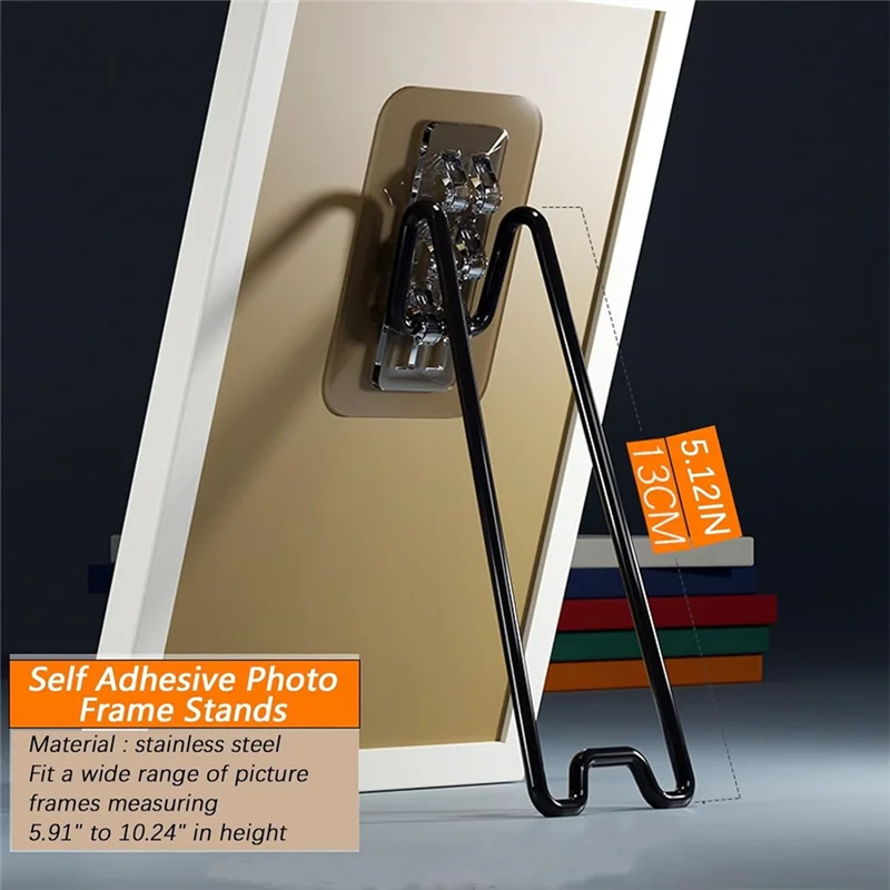 

HLZS-5Pcs Picture Frame Easel Bracket Stainless Steel Picture Frame Bracket With Self-Adhesive Picture Frame Easel 5.12" X 2.17