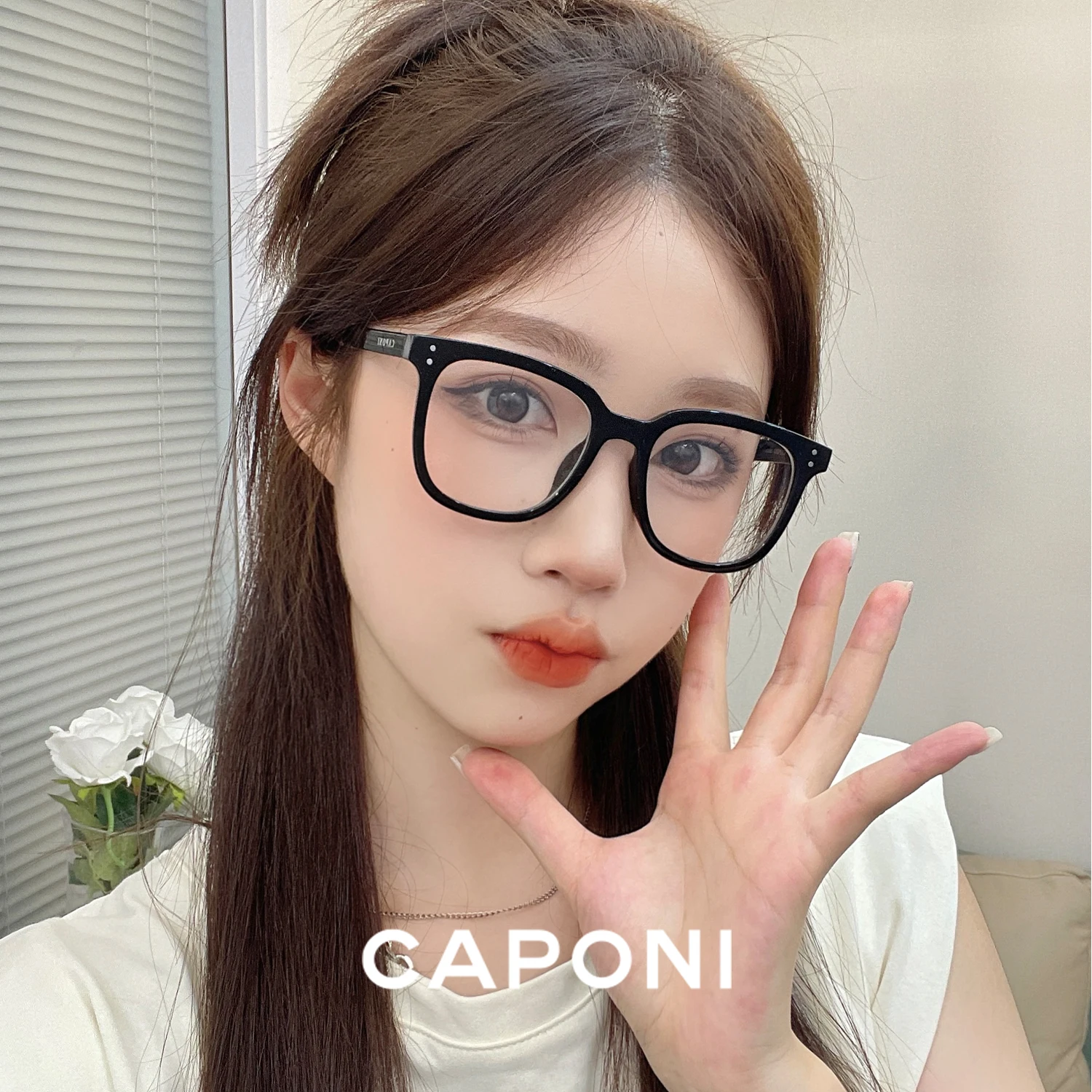 CAPONI Women Glasses Frame TR Light Weight Computer Anti Blue Light Glasses Original Photochromic Brown Eyes Glasses J09030