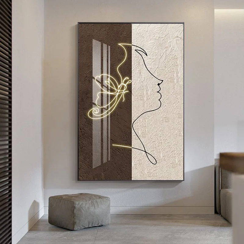 Living Room Decoration Modern Minimalist Painting Abstract Painting Lines Figures Large Foyer Hanging Painting Wall Lamps