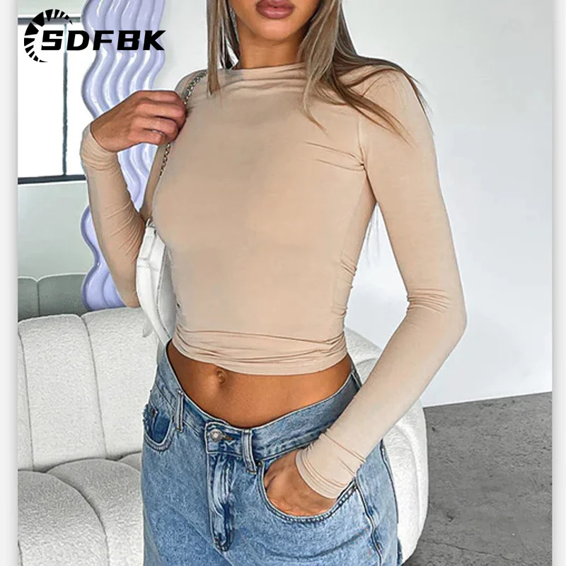 Long Sleeve Y2K Slim Fit Shirt Women Casual Streetwear Basic Tee Fashion Cropped Tops O Neck Sexy Skinny Solid Ladies T Shirts