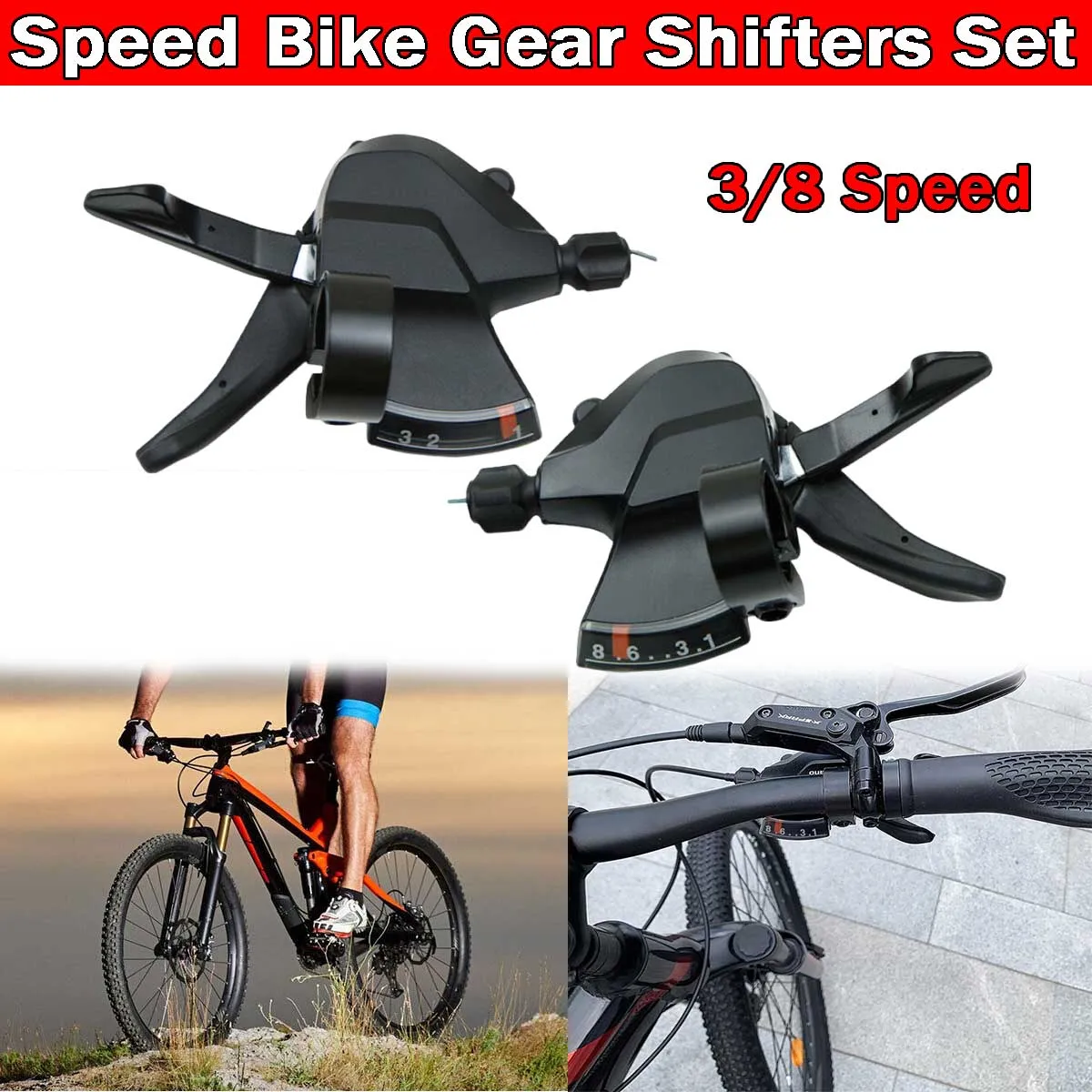 

MTB Bike Gear Brake Levers Set Shifter Shift 3/8 Speed Cables For Shimano
