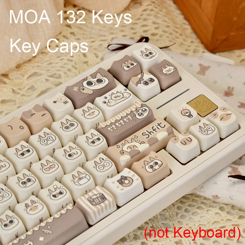 

Милый колпачок для клавиш с морской солью и котом, 132 клавиши, MOA, PBT, сублимационная краска, набор пользовательских колпачков для клавиш MX Switch, механические клавиатуры