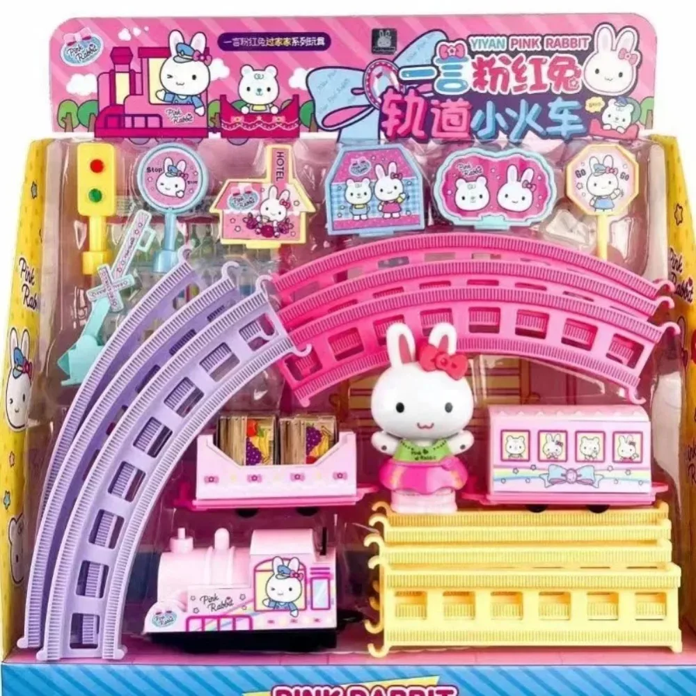 Figuras de conejo rosa, refrigerador de cocina, Mini mesa de maquillaje, carrito de compras para fiesta, equipo médico simulado, juego de escena, juguete