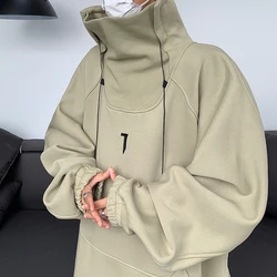 Men Hoodies Solid Turtlenck Sweatshirt High quality High Street Loose Unisex Oversize Fashion Pullover Hoodie Japanese Korea