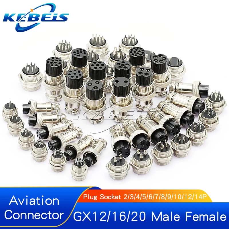 2PCS GX12 GX16 GX20 2/3/4/5/6/7/8/9/10/12/14 Pin Male Female Butting Wire Cable Circular Aviation Socket Plug Panel Connector