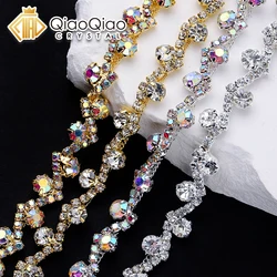 QIAO 1Yard ciondolo corto strass fai da te Trim frangia catena di metallo di cristallo per borsa da sera accessori per scarpe