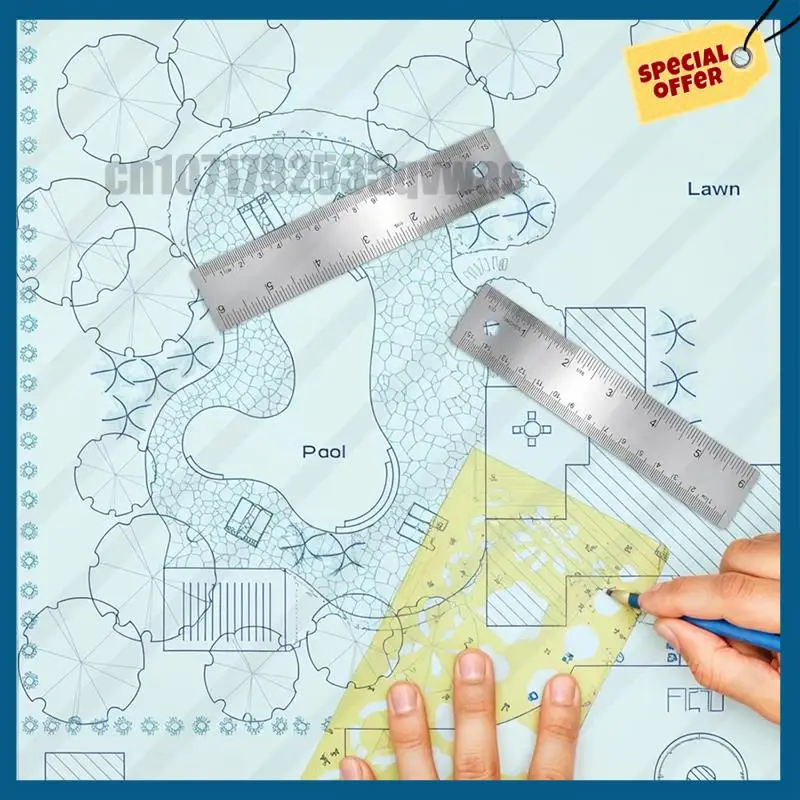 -A89Z 3피스 6인치 미끄럼 방지 금속 자 세트(코르크 베이스 포함) - 목공용 직선형 도구