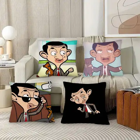 Mr. Bean Cartoon Pillow Case Fashion Square Pillowcase Bedroom Sofa Room Ins Decoration Leisure