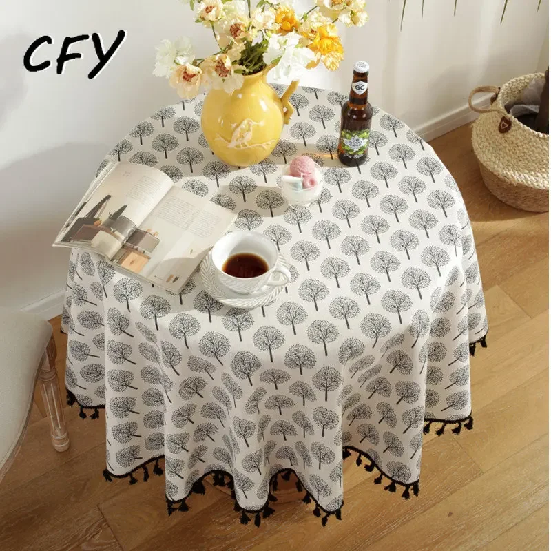 Cotton Linen American Wishing Tree Prints Round Tablecloth Coffte Table Round Table Cover  Party Round Table Cloth Protector