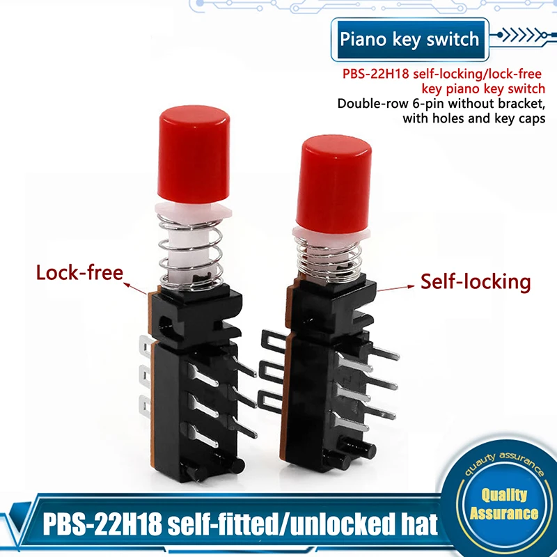 10 Pcs Button Piano Key Switch 6-Pin Linkage With/Without Lock Without Bracket Hole Connector With Cover