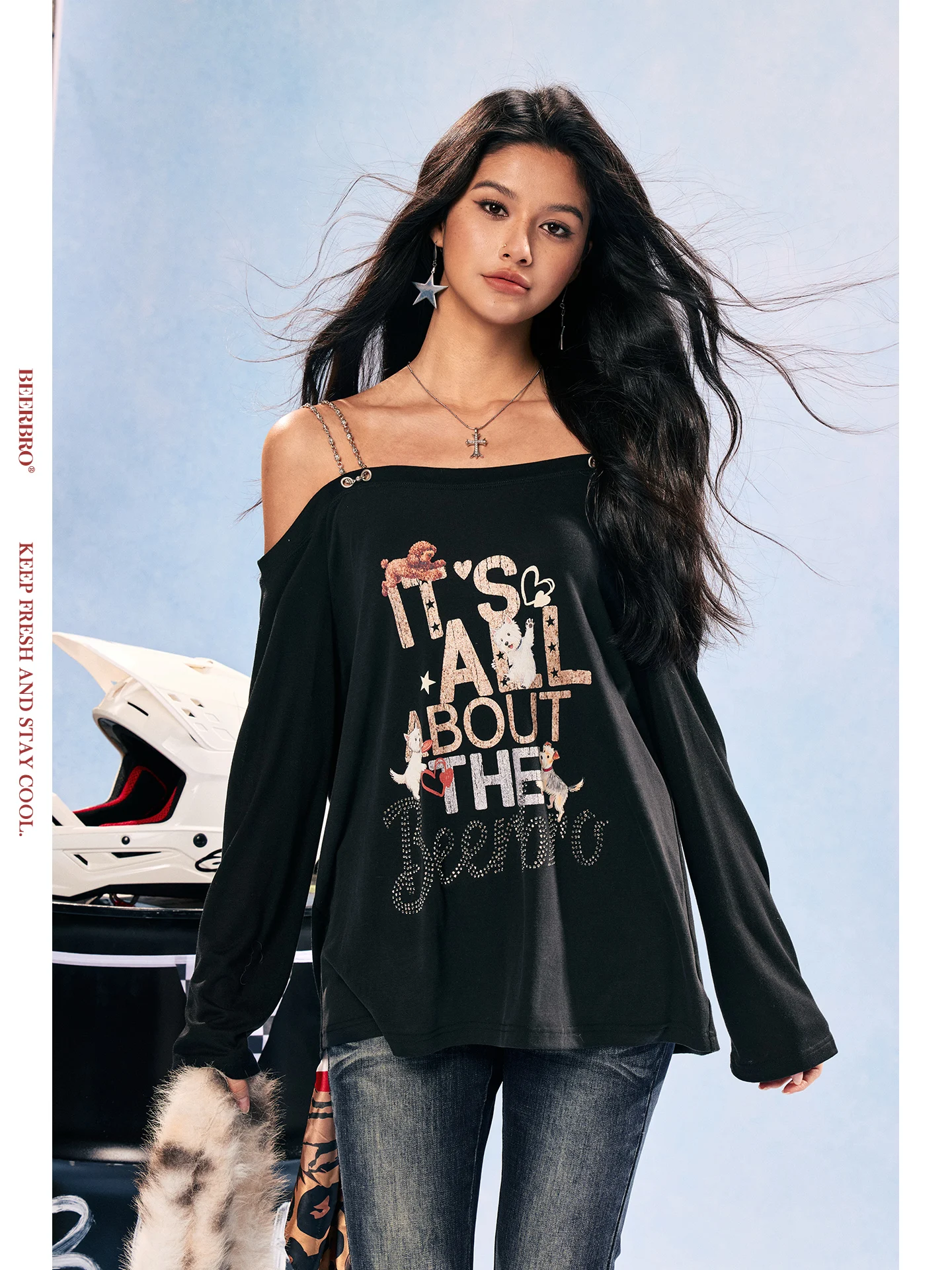 

Футболка BeerBro Speed Pulse Long Sve для женщин, приятная для кожи, дышащая, из лиоцелла, с регулируемыми бретелями, с принтом, повседневного кроя