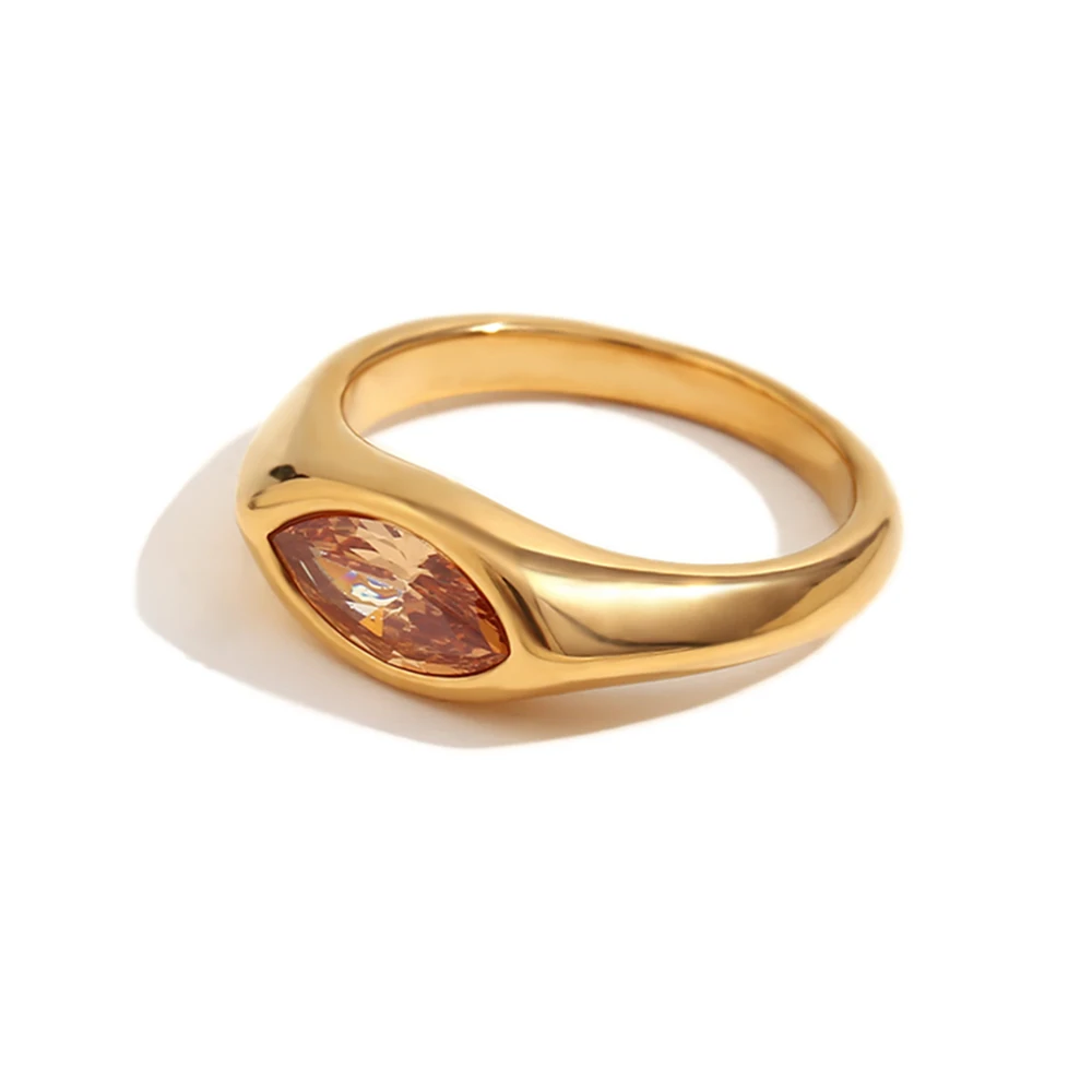 E.B.belle Pferdeauge-Zirkon-Dichtungsring, bunt, hypoallergen, 316L-Edelstahl, Dekoration, 18 Karat vergoldeter Schmuck