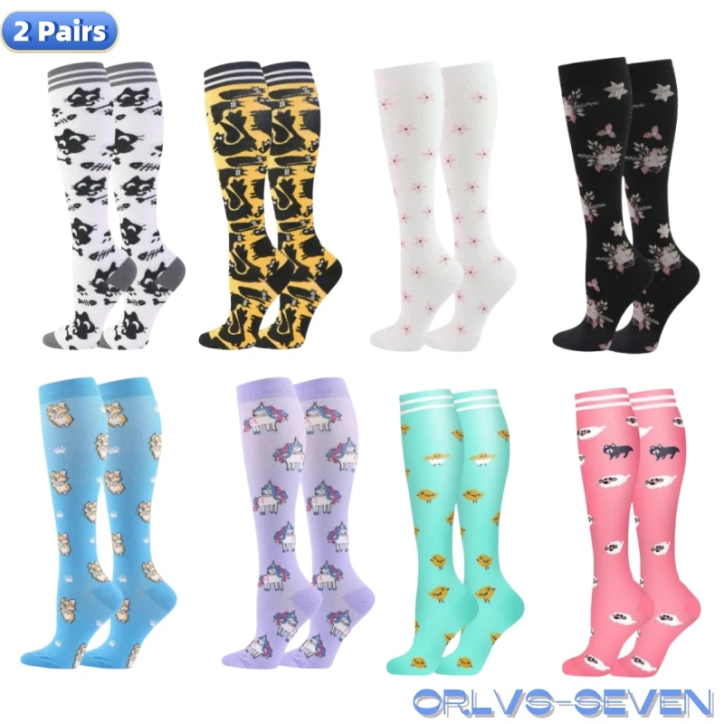 

2 Pairs 50 Styles Women Men Compression Socks Stockings Elastic Sports Beautiful Leg Running Nurse Climbing Cycling Socks Gym