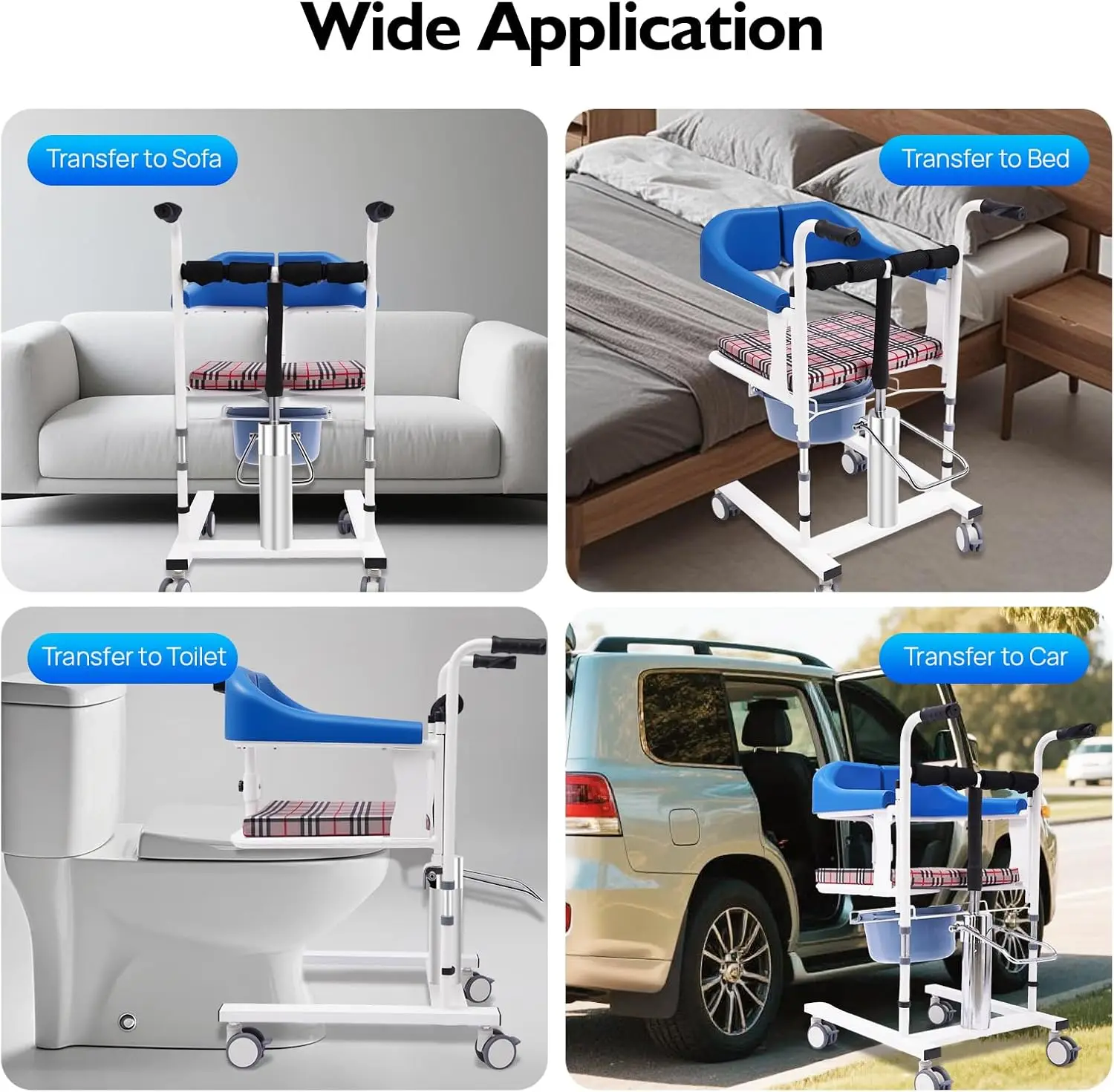 كرسي نقل رفع المريض لكراسي المسنين والمعاقين 180 ° مقعد منفصل، ارتفاع الرفع الهيدروليكي القابل للتعديل، 19.4 رطل