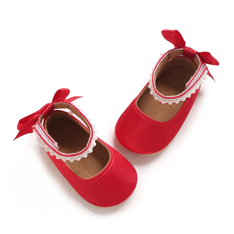 New Butterfly Knot Pearl Korean Western Style Baby Princess Shoes Comfortable, Fashionable, Breathable Velvet Face Baby Children