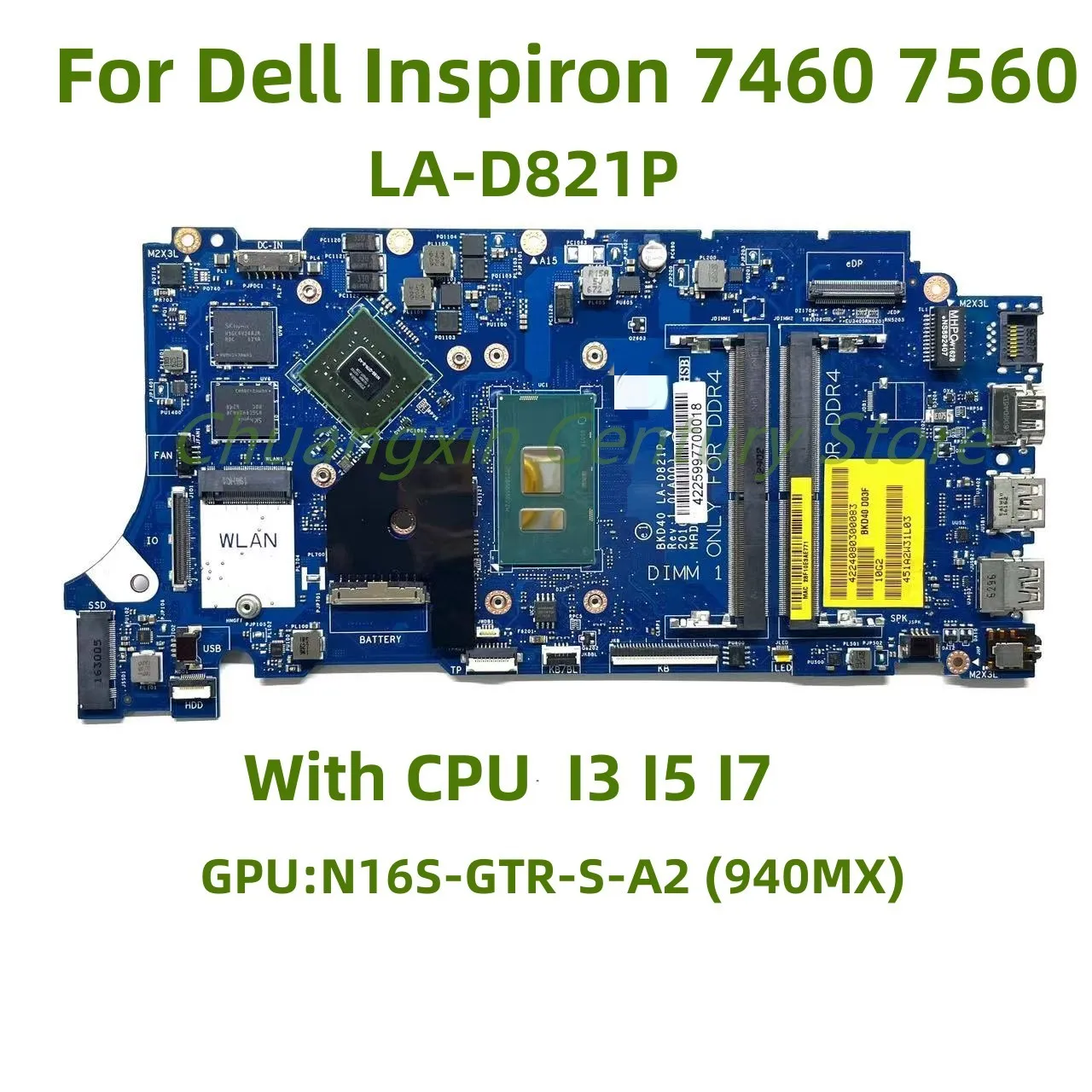 LA-D821P Applicable to DELL notebook computer 7460 7560 5468 motherboard CPU I3 I5 I7 GPU 940MX 2GB 100% test OK