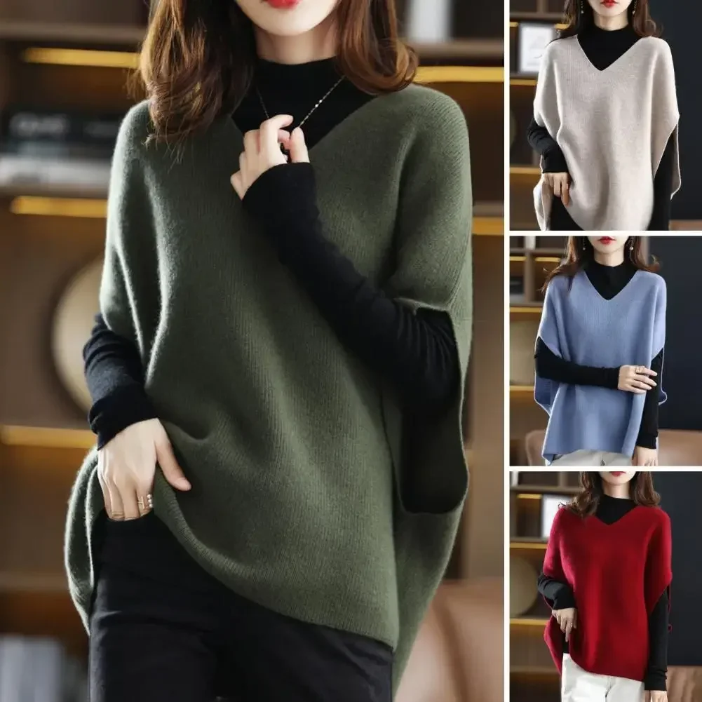

Waistcoat Women's V-neck Sleeveless Knitting Waistcoat Solid Color Loose Fit Knitwear for Daily Wear Breathable Casual Top