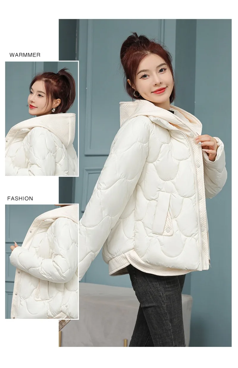 جديد الشتاء سميكة الدافئة المرأة أسفل سترة فو قطعتين مقنعين معطف القطن ركاب الماس نمط الإناث أبلى