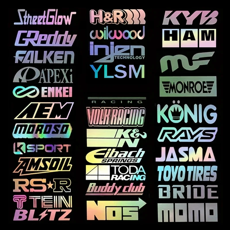 

Random 12pcs JDM Racing Sponsor Decals Set Reflective Car Stickers