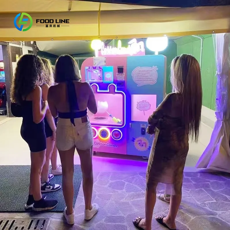 Customized Hot Sale Full Automatic Kids Cotton Candy Vending Machine Low Cost Flower Design Food for Kids with SDK Function