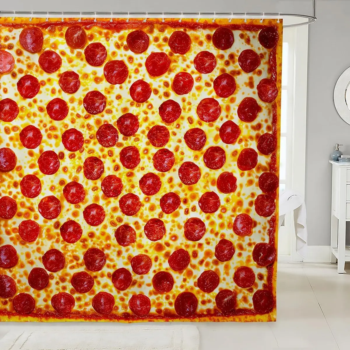 Pizza Bath Curtain Realistic Funny Food Shower Curtain Fast Food Bathroom Shower Kids Toddler Gift for Kids Bathroom Accessories