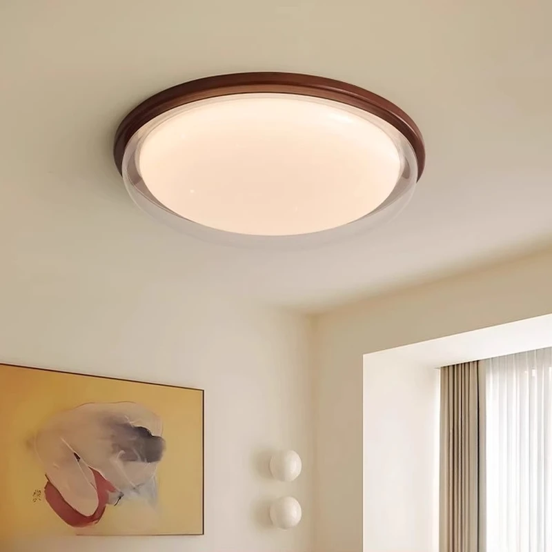 Modern Circular Walnut Color LED Ceiling Light Bedroom Dining Room Living Room Study Hotel Indoor Eye Protection Ceiling Lamps