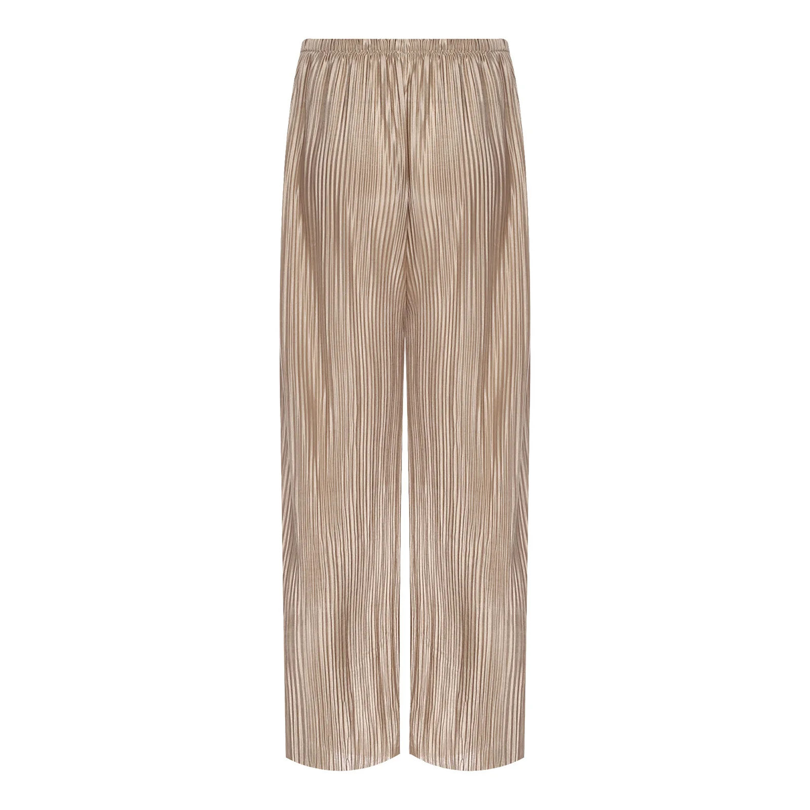 Women Solid Color High Waist Wide Leg Trendy Beach Pull on Elastic Waist Casual Pleated Pants for Casual Daily Wear Commute