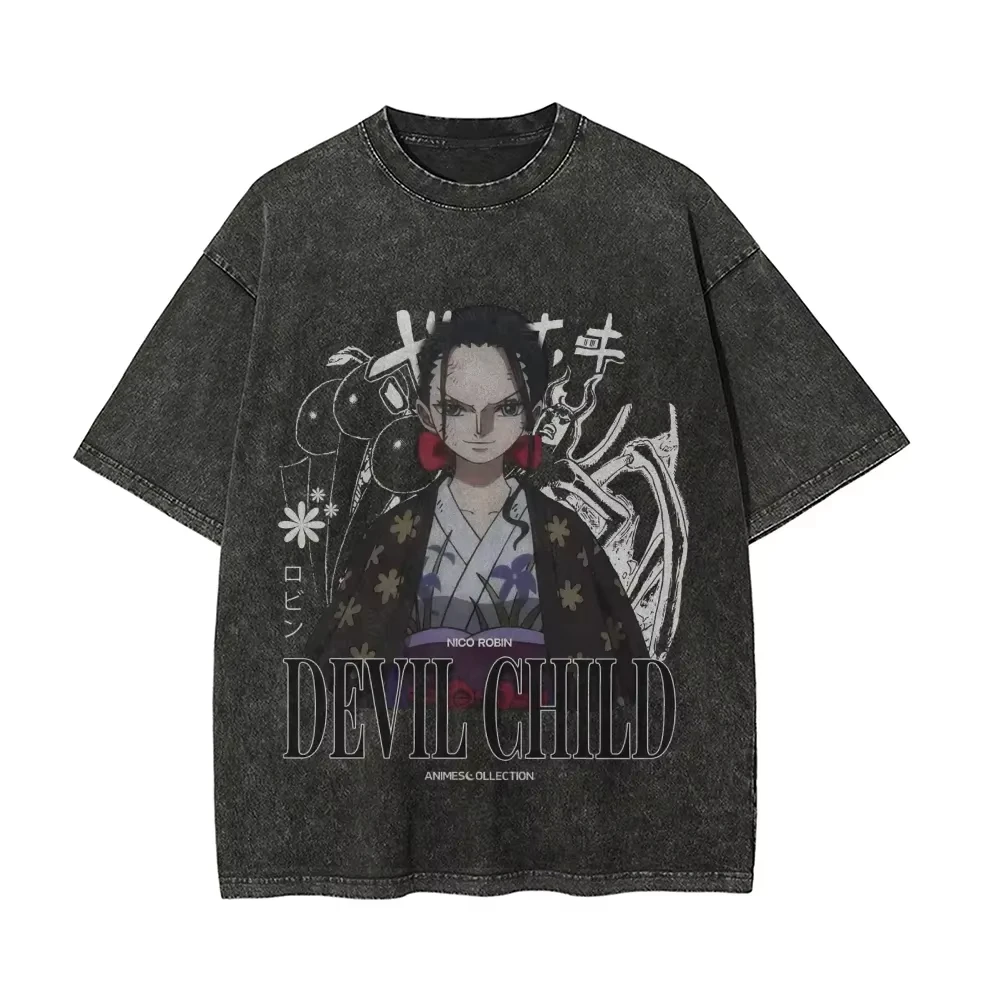 

Summer 2026 Washed T-Shirt ONE PIECE Anime Graphic Print T Shirt Cotton Casual T-shirt Men Hip Hop Short Sleeve Tops Tees Y2k