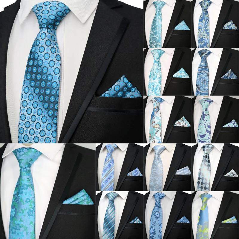 Blau Grün Farbe Krawatte Set 8CM Herren Krawatte Krawatten Sets Für Mann Floral Dot Streifen Jacquard Krawatte krawatte Business Party