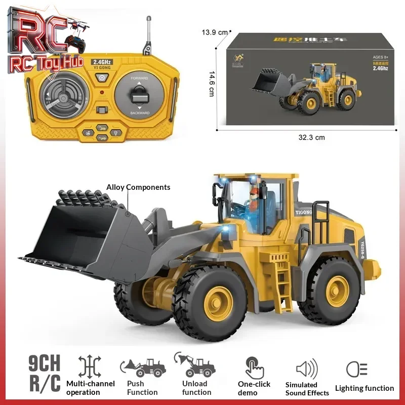 2.4G 9 Channel Remote Control Heavy Duty Crawler Bulldozer 1:24 Scale Simulation Engineering Vehicle Toy For Boys Kids