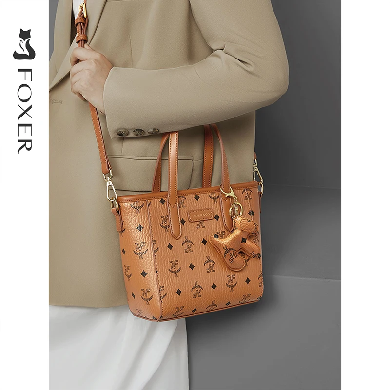 

FOXER 2025 Autumn Winter Women's Handbag Retro Fashion Print Female Shoulder bag Large Crossbody Purse with Cute Dog Pendant