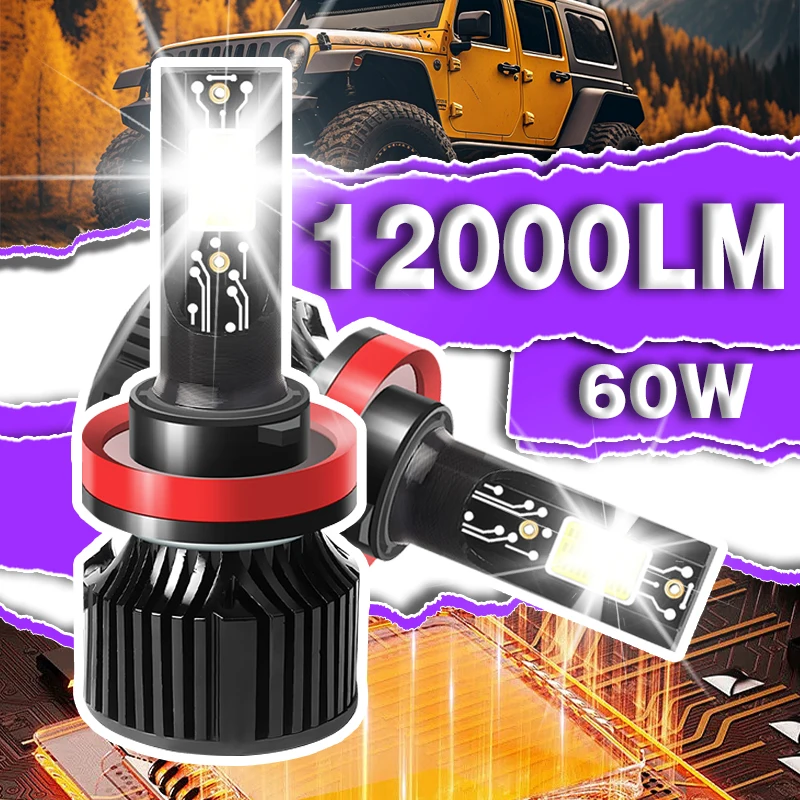 H7 H4 H1 H11 Led Headlights Bulbs Canbus 12000Lm 5000K 60W H8 H9 9003 Hb2 H18 Plug&Play Car Led Lights Auto Fog Lamp 12V 2Pcs