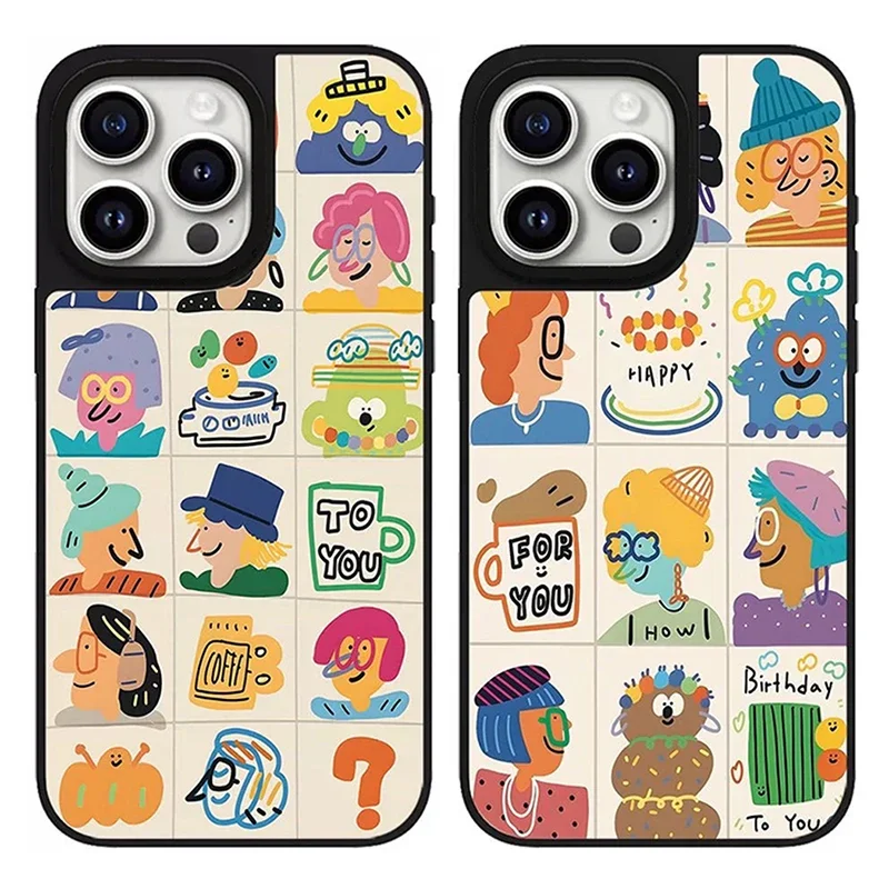 Funda de teléfono magnética con espejo de personas de dibujos animados de pantalla completa para IPhone 11 12 13 14 15 16 Pro Max funda para IPhone 16 Pro Max