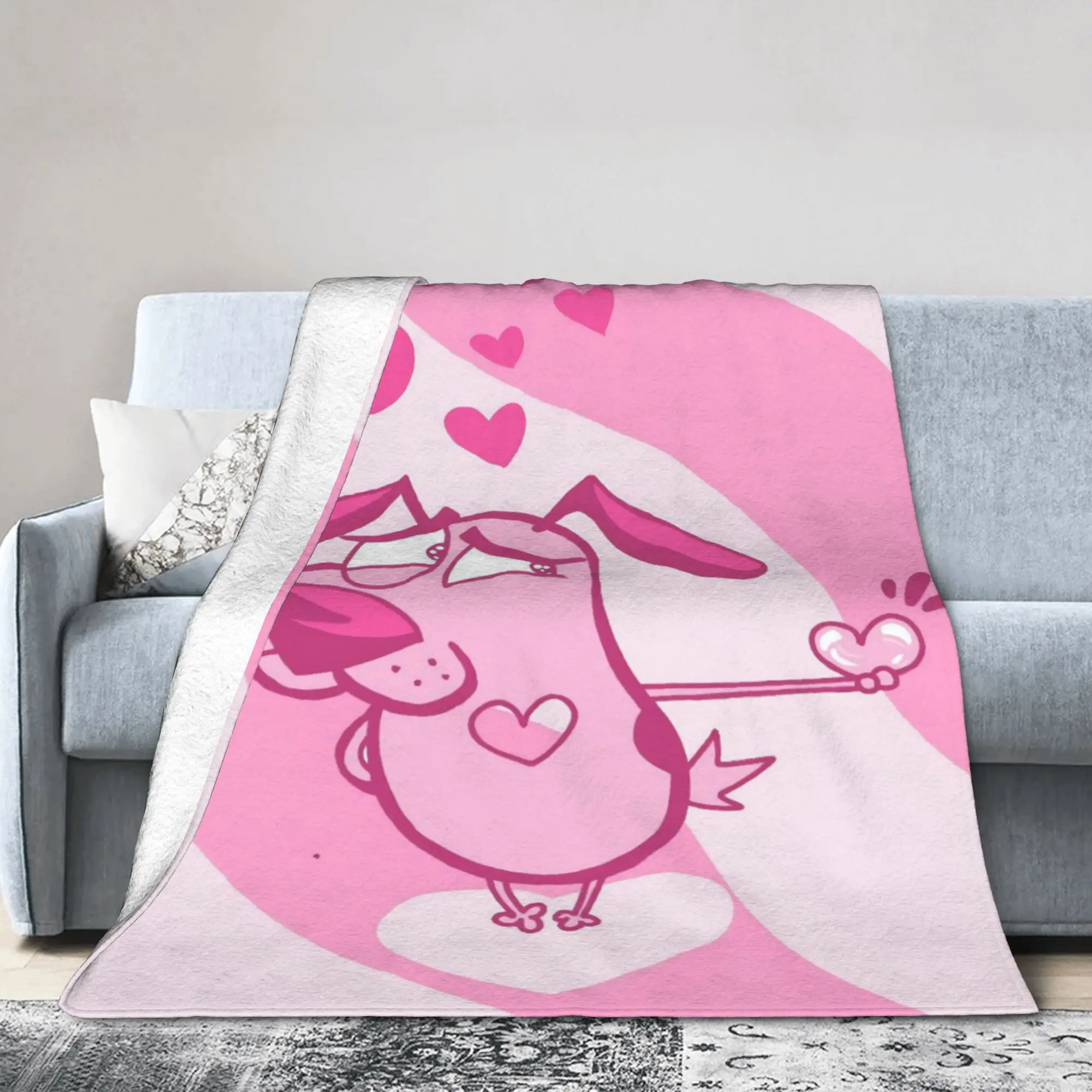 Couraged Cowardlys Dogs Flannel Blankets Cartoon Vintage Throw Blankets for Home 125*100cm Plush Thin Quilt