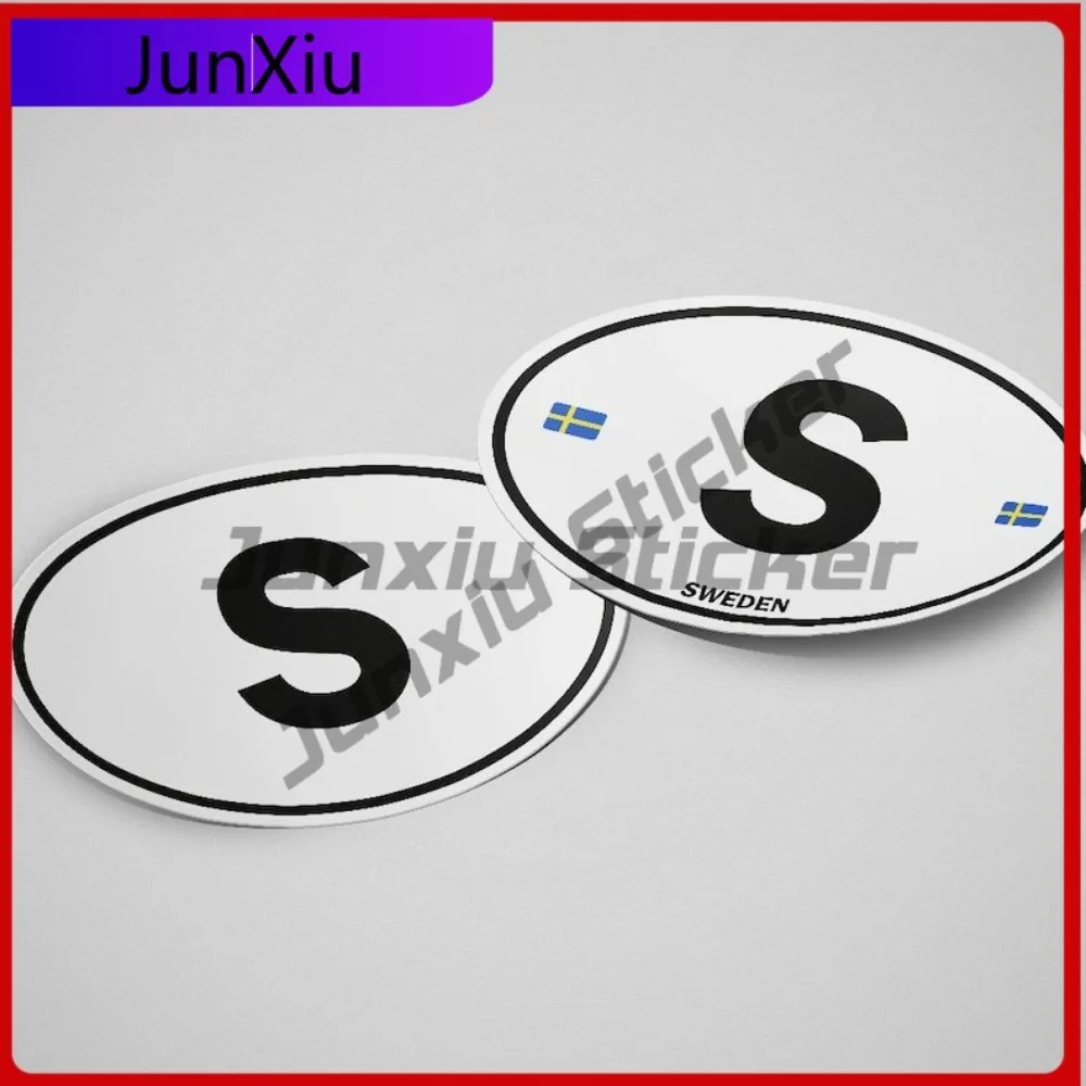 

Sweden Flag Sticker Oval-shaped White and Black Country Unique Mobile Phones Campers Scratch Resistant Scratch Proof Auto