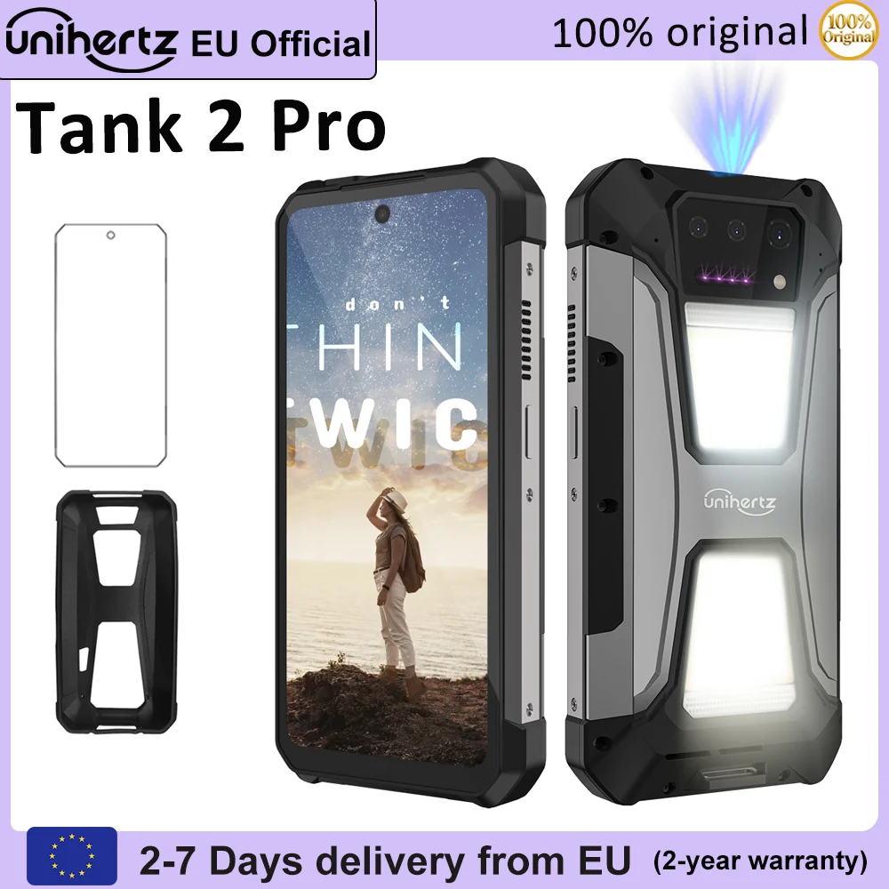 Smartphone robuste Unihertz Tank 2 PRO 8849 avec projecteur, 512 Go, 24 Go, 2.4K, téléphone mobile Android 14, 23800 mAh, 100 MP, 64 MP, NFC