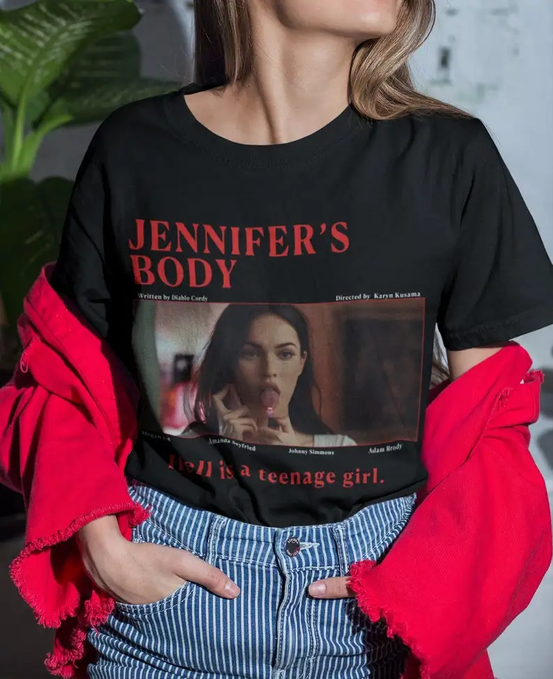 เสื้อยืดลายภาพยนตร์ของ Jennifer's Body, unisex, ของขวัญสำหรับแฟนหนังสยองขวัญย้อนยุควินเทจ, ผู้ที่ชื่นชอบหนังสยองขวัญ, ภาพยนตร์ scry, Megan Fox