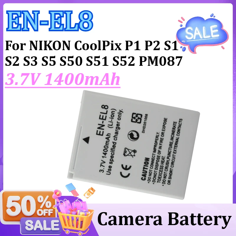 

EN-EL8 EN EL8 ENEL8 3.7V 1400mAh Camera Battery for NIKON CoolPix P1 P2 S1 S2 S3 S5 S50 S51 S52 PM087 Replacement Batteries