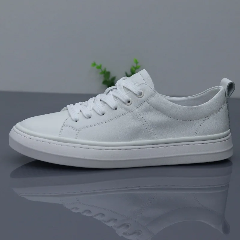 

Fashionable Versatile Men's White Trendy Spring Low Top Sneakers Soft Leather Men's Footwear Minimalist Style round Toe Board...
