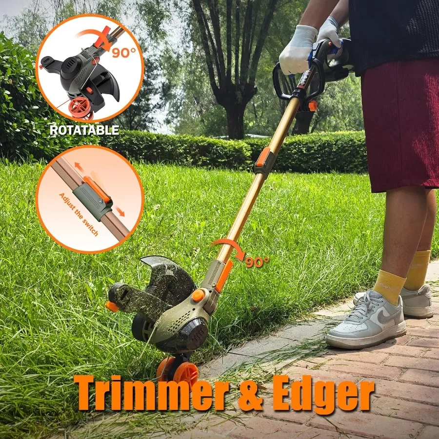13-Inch Cordless String Trimmer with 2 x 21V 5.0Ah Batteries and Charger Multi-Function 4-in-1 Tool for Trimming Edging Lawn Mo