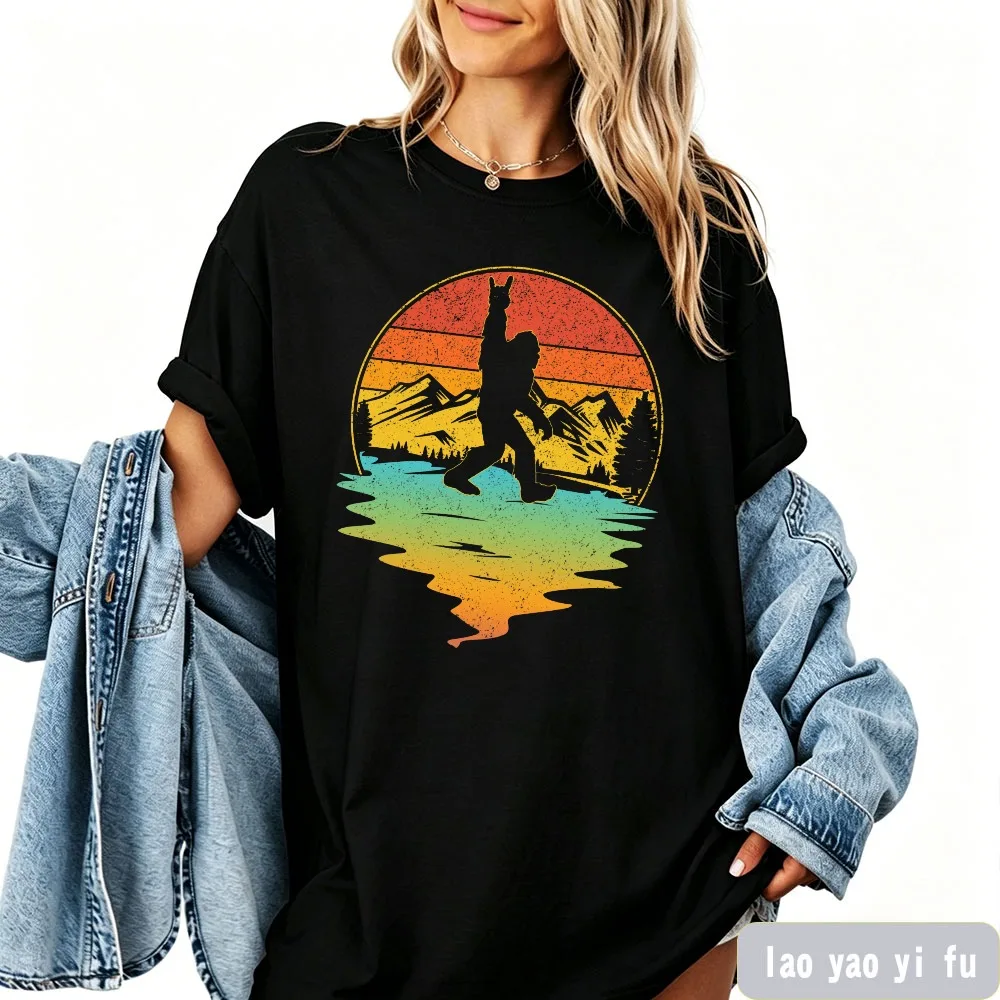 Bigfoot Shirt Rock N Roll Tops Country Music Tees Big Foot Sunset Camping Shirt Women Adventure Clothes Camping Tops