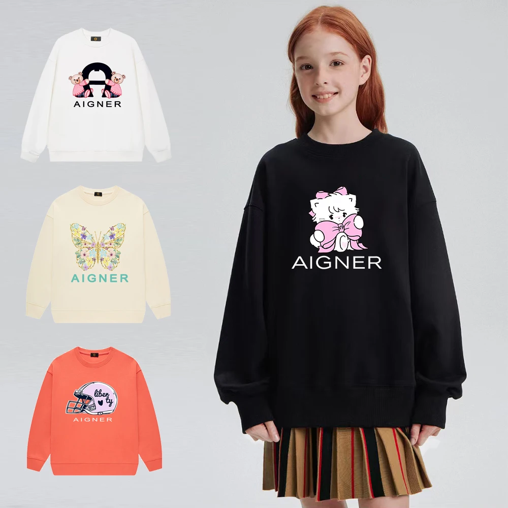 

Autumn series girls' round neck pullover shirt cartoon print top children's sports shirt pure cotton baby girl warm jacket