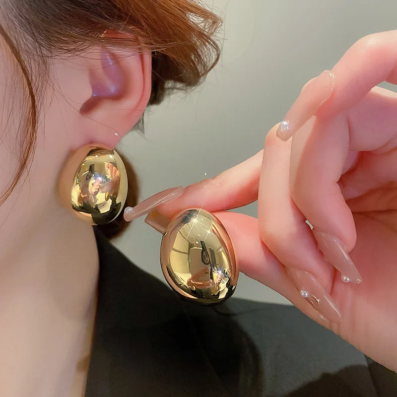 Übertreiben Sie große Metall-Tropfenohrringe für Frauen, lange Wassertropfen, Zweigblätter, ovale Bohnen, baumelnde Ohrringe, goldene Geometrie-Schmuck