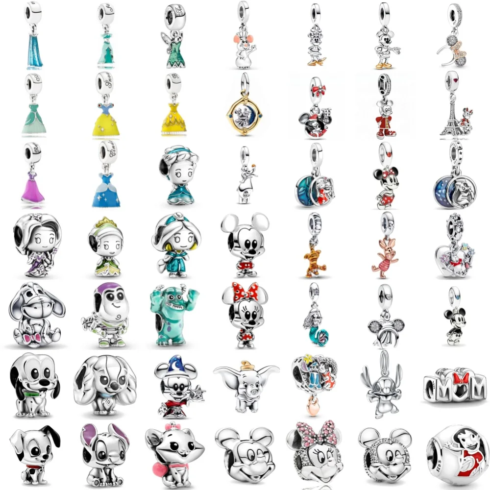 فستان الأميرة الجميل، فتاة، فأر، قلادة خرز على شكل كلب 925 فضية مناسبة لسوار أوروبي أصلي مجوهرات رائعة ذاتية الصنع