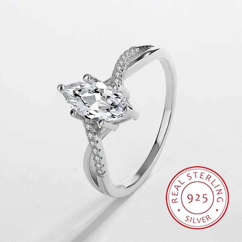 

Luxurious Classic Authentic S925 Silver Engagement Ring for Women Double-wound Six-claw Oval Engagement Gift Jewelry