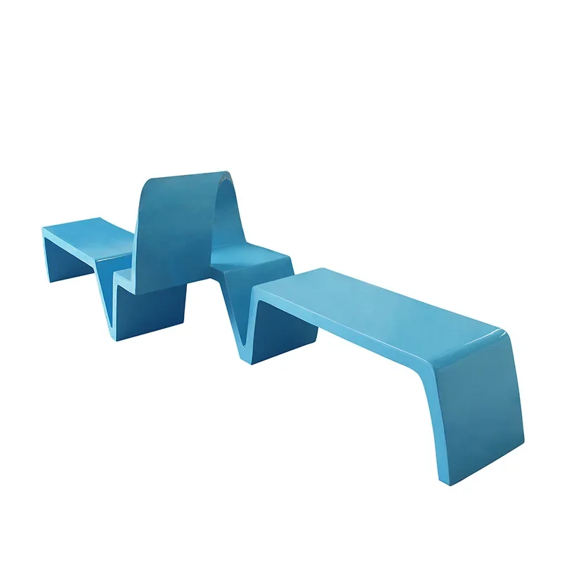 

FRP special-shaped twisted bench blue streamer park seat square rest waiting chair Meichen leisure chair