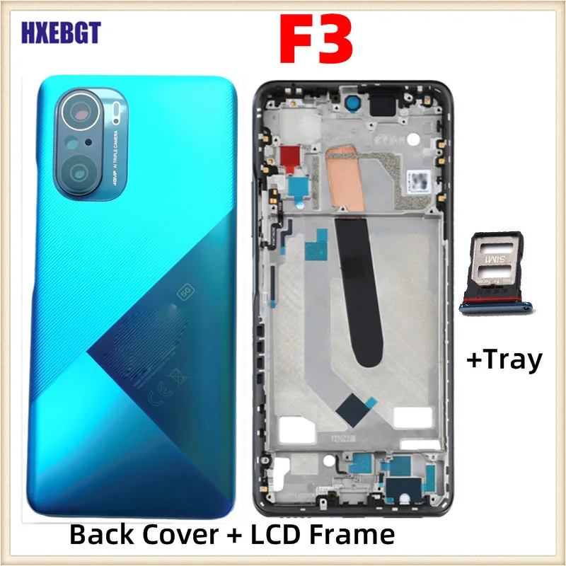 For Xiaomi Poco F3 Back Cover + LCD Front Frame + Volume Button + Camera Glass Lens + Sim Tray Smartphone Parts